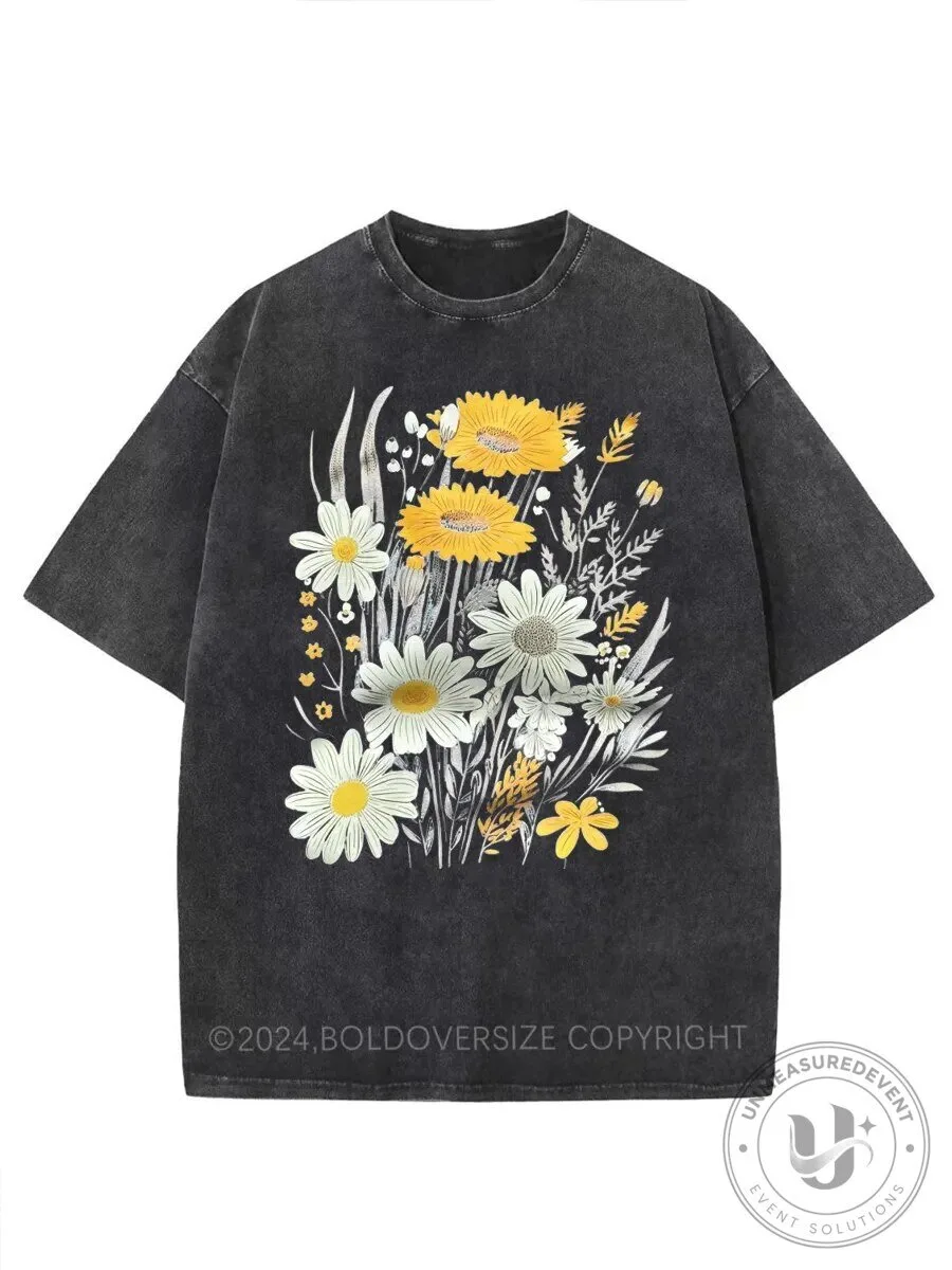Vintage Daisy Floral Bunch Washed T-Shirt