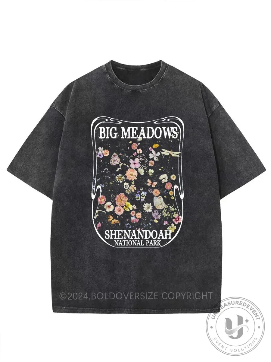 Big Meadows Shenandoah National Park Vintage Floral Washed T-Shirt